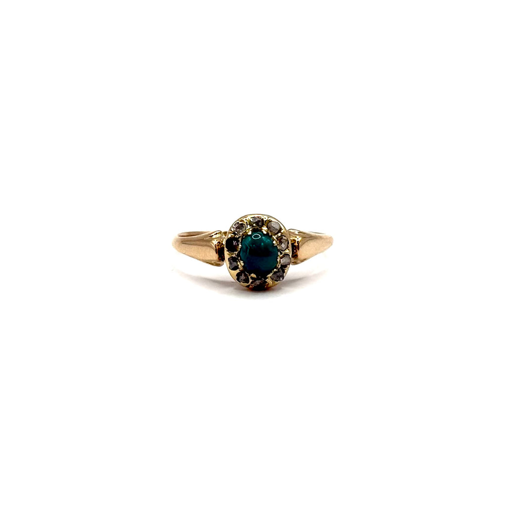 SF1102. Antiker Goldring mit Diamant und Türkis.