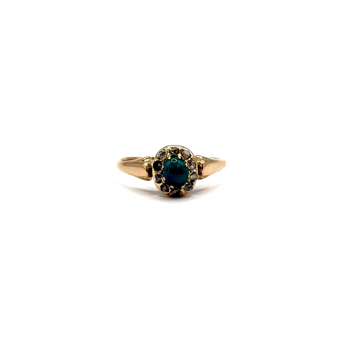 SF1102. Antiker Goldring mit Diamant und Türkis.