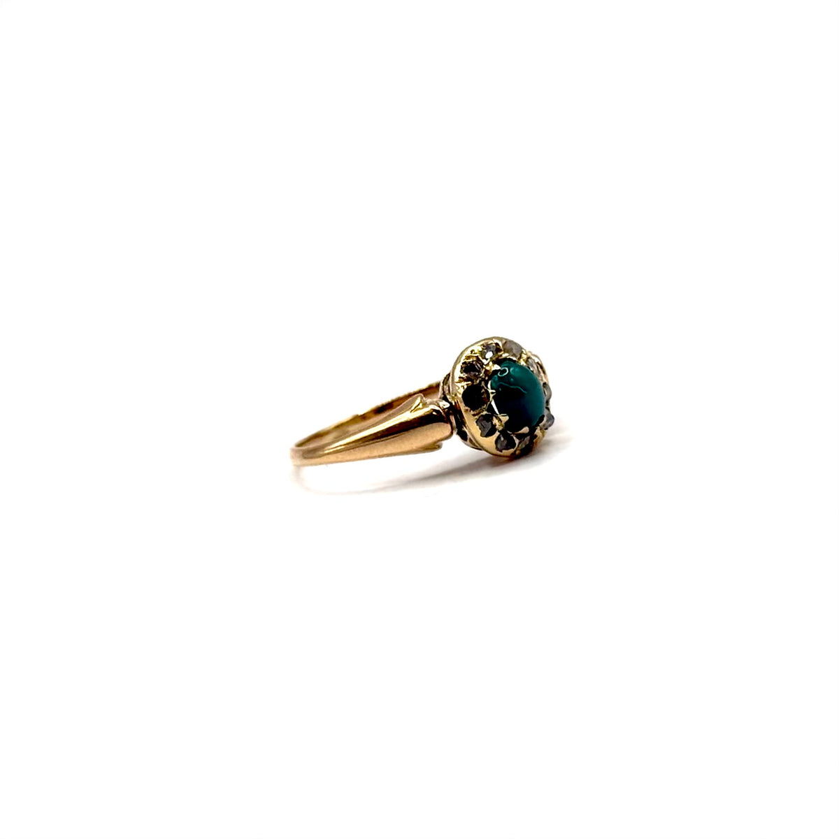 SF1102. Antiker Goldring mit Diamant und Türkis.