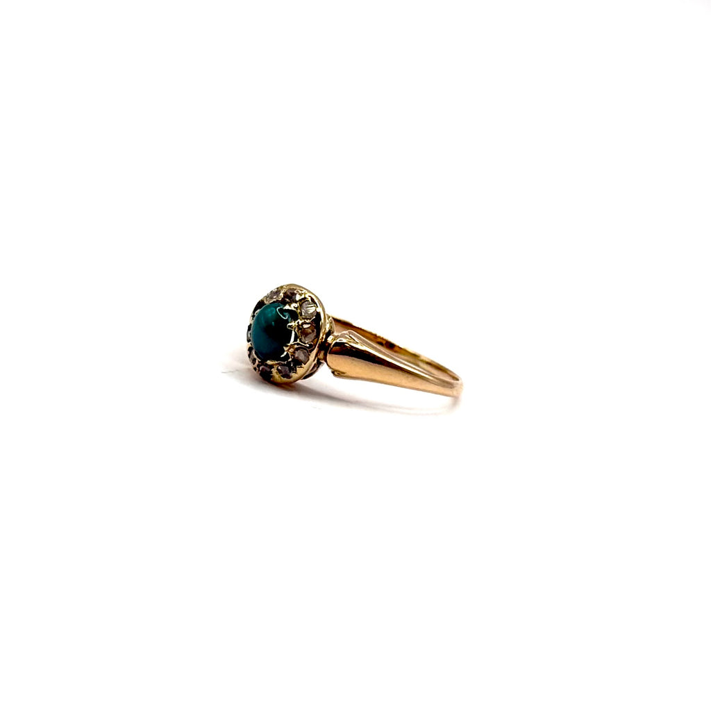 SF1102. Antiker Goldring mit Diamant und Türkis.