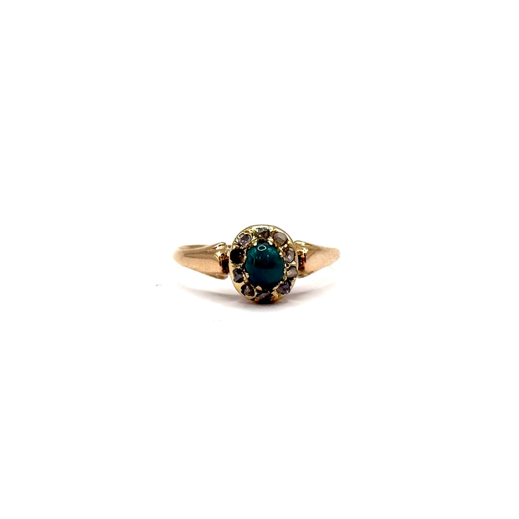SF1102. Antiker Goldring mit Diamant und Türkis.