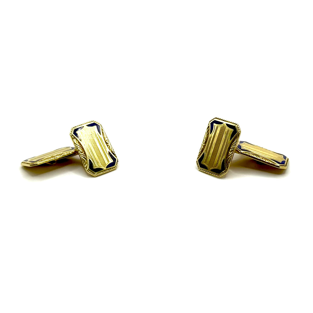 SF1126. Art Deco Gold Cufflinks with Enamel.