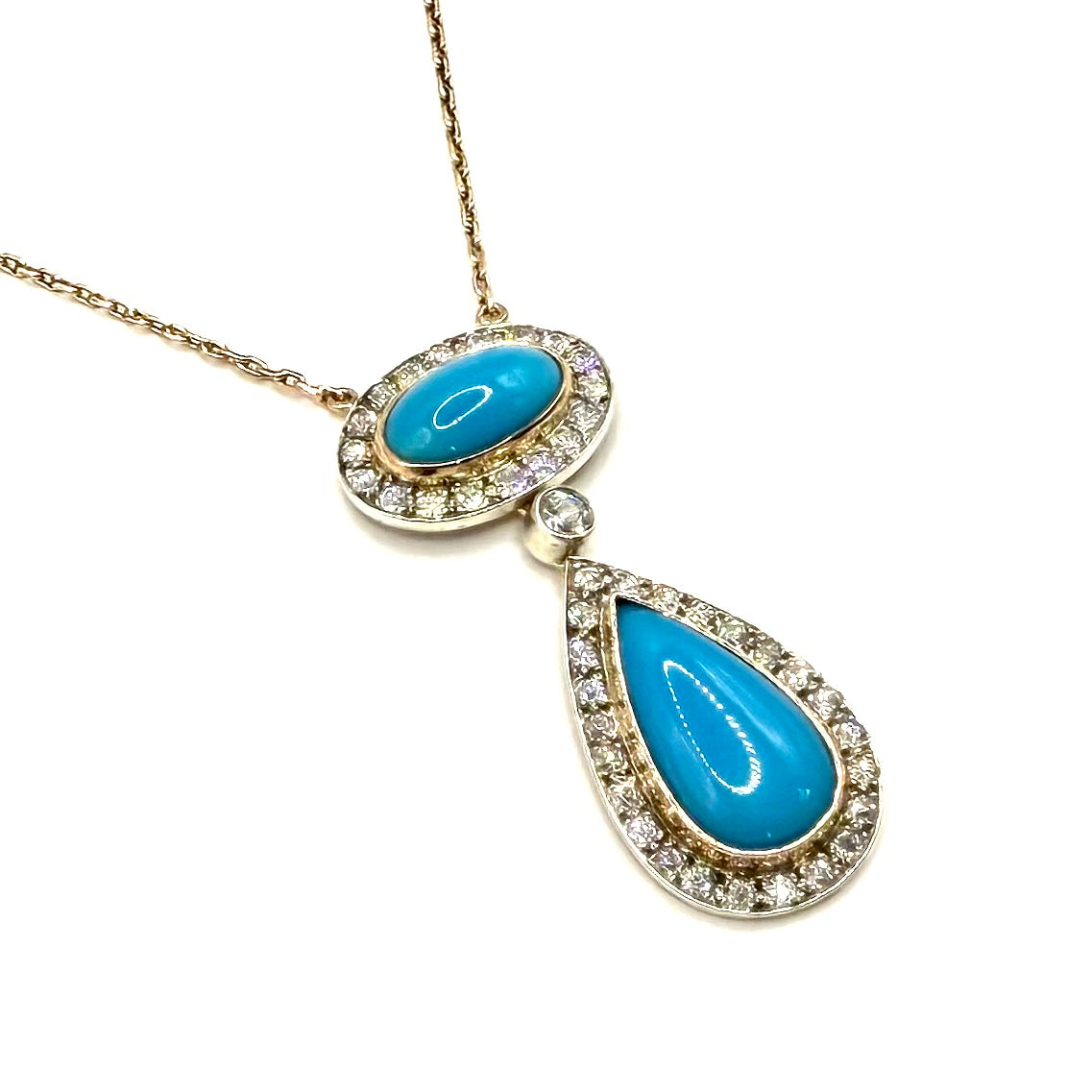 SZT1. Vintage necklace with diamonds and turquoise