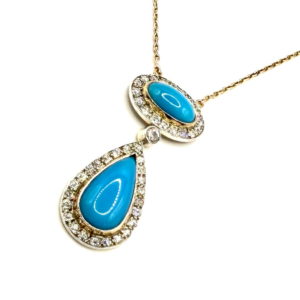 SZT1. Vintage necklace with diamonds and turquoise