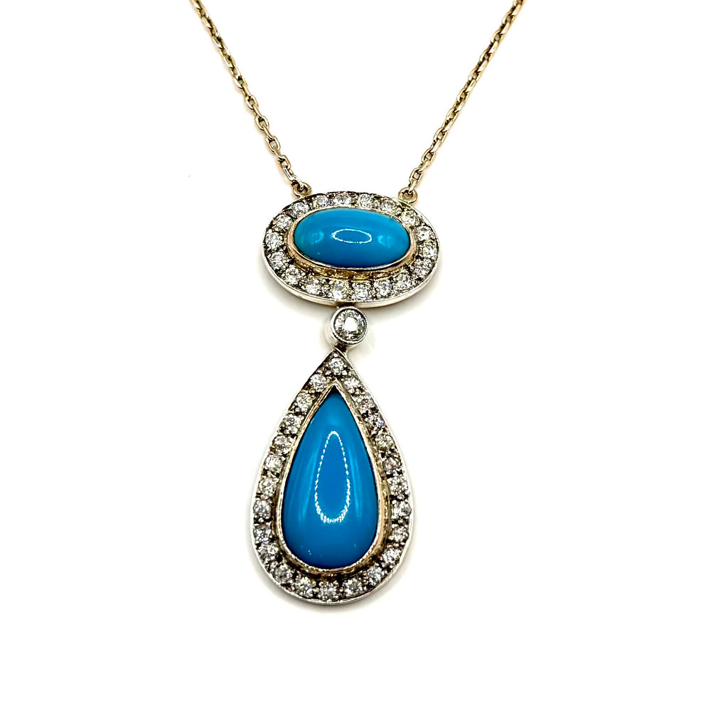 SZT1. Vintage necklace with diamonds and turquoise