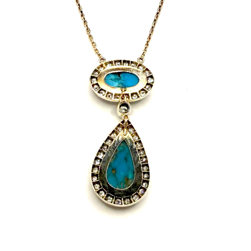 SZT1. Vintage necklace with diamonds and turquoise