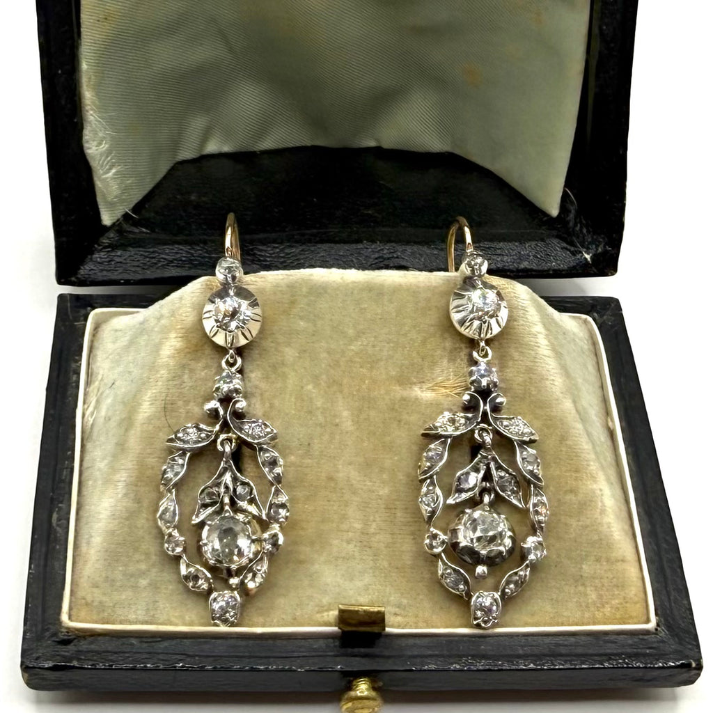 SZT6. Viktorianische Goldohrringe mit Diamanten.