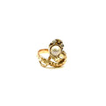 5201. Art-déco Schlangen-Goldring mit Diamant und Süßwasserperle.