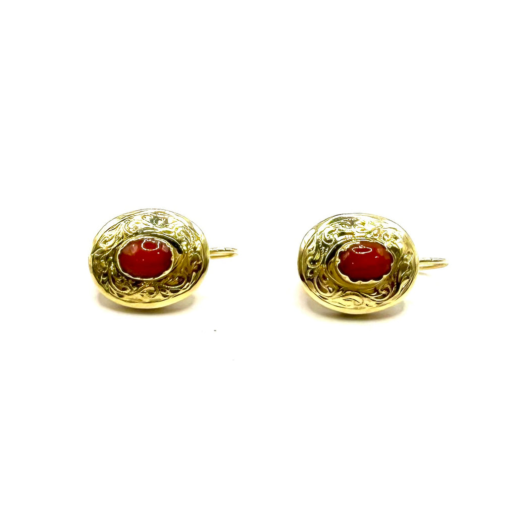 Art Deco gold earrings with coral.