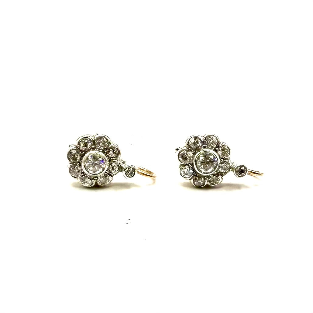 5227. Orecchini in oro Art Déco con diamante e pietra preziosa
