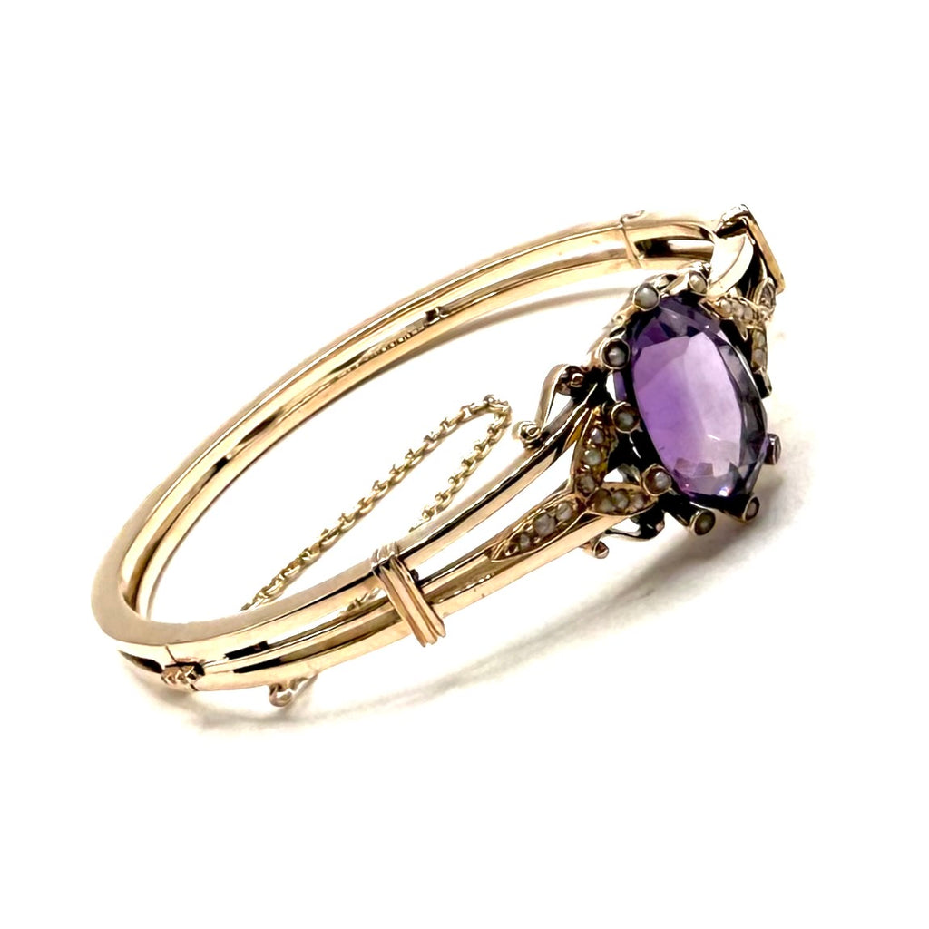 5250. Art-déco-Goldarmband mit Amethyst und Perlen.