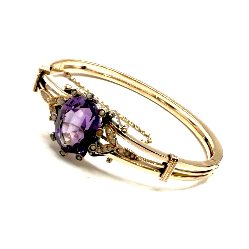 5250. Art-déco-Goldarmband mit Amethyst und Perlen.