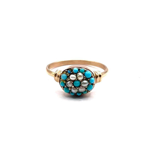1092. Goldener Ring mit Türkisen und Perlen