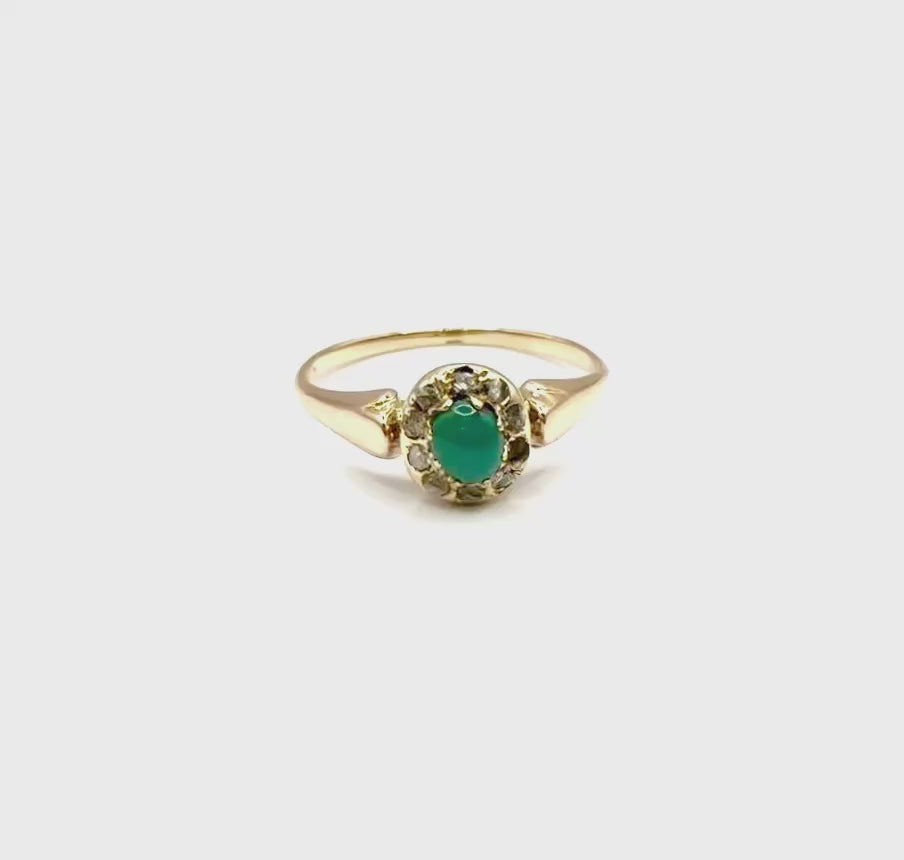 SF1102. Antiker Goldring mit Diamant und Türkis.